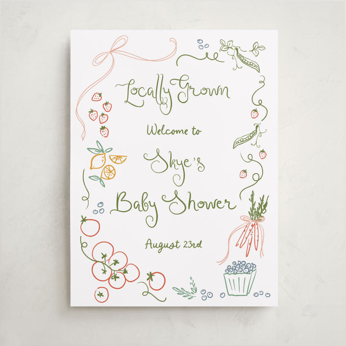 "Locally Grown Sketch" - Baby Shower Welcome Signs in Meadow by Jenna Holcomb - Front