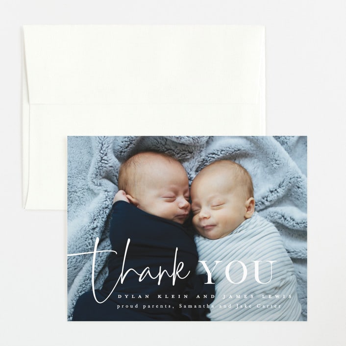 "Two Cute" - Birth Announcement Thank You Cards in Silk by Creo Study - Front