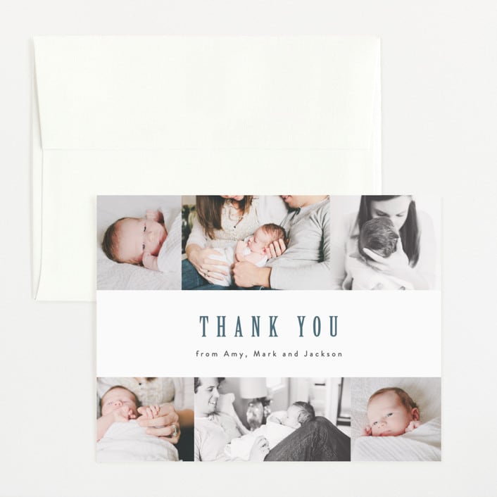 "photo stripes" - Birth Announcement Thank You Cards in Steel Blue by Ana Sharpe - Front