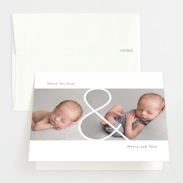 "Twin & Twin" - Birth Announcement Thank You Cards in Snow by Lauren Chism - Front