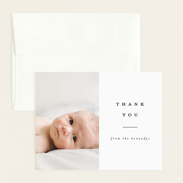 "the introduction" - Birth Announcement Thank You Cards in Ebony by Brianne Larsen - Front