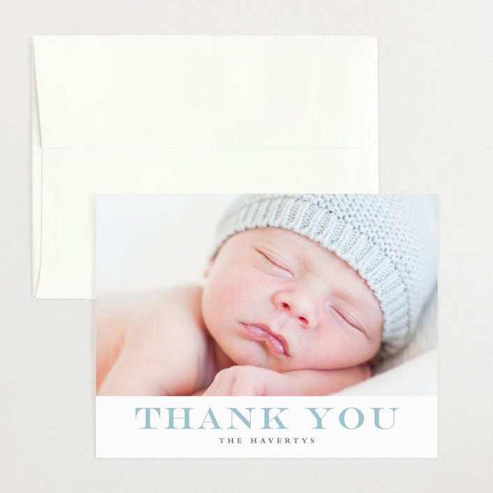"Stately monogram" - Birth Announcement Thank You Cards in Powder by Stacey Meacham - Front