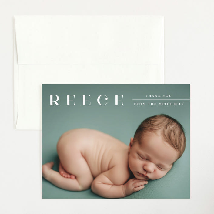 "Tiny Sophisticated" - Birth Announcement Thank You Cards in Cotton by Carolyn MacLaren - Front