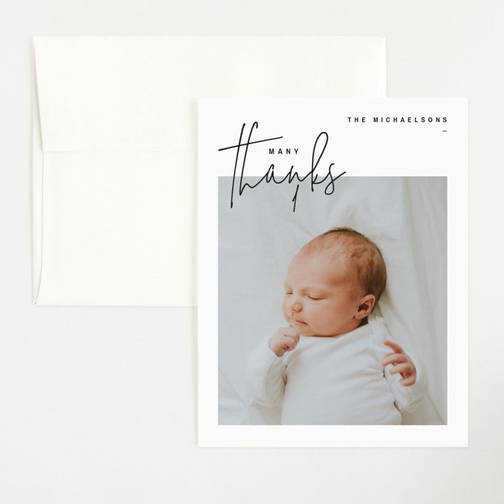 "overjoyed script" - Birth Announcement Thank You Cards in Onyx by Lindsay Stetson Thompson - Front
