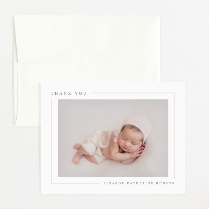 "Simply Serene" - Birth Announcement Thank You Cards in Blush by Lauren Chism - Front