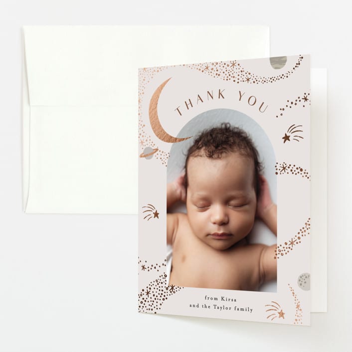 "Galaxy" - Foil-Pressed Birth Announcement Thank You Cards in Mocha by Alethea and Ruth - Front