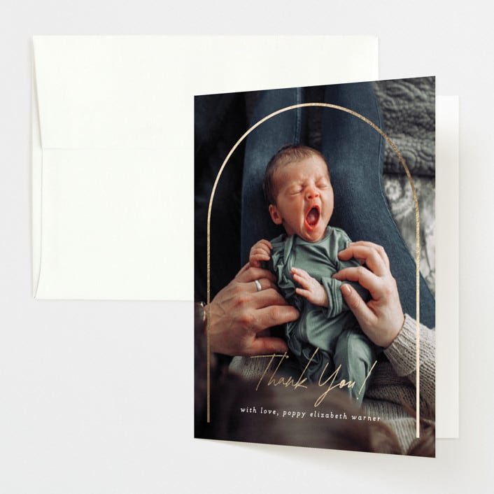 "Classic Arch" - Foil-Pressed Birth Announcement Thank You Cards in Linen by Erica Krystek - Front