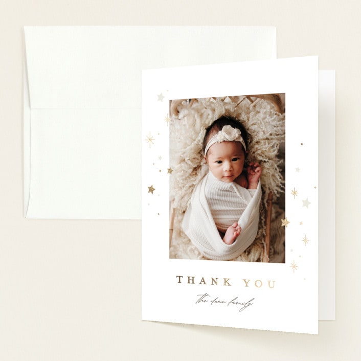 "Starlight" - Foil-Pressed Birth Announcement Thank You Cards in Twinkle by Pixel and Hank - Front