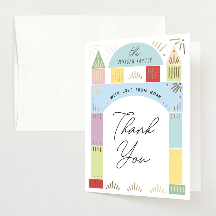 "Toy Blocks" - Foil-Pressed Birth Announcement Thank You Cards in Pastel by Elly - Front