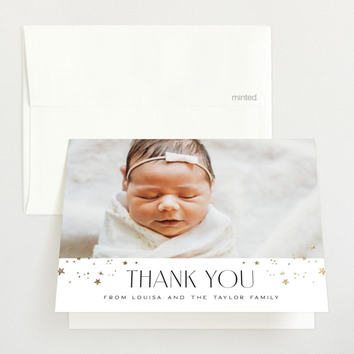 "Star Slideshow" - Foil-Pressed Birth Announcement Thank You Cards in Pearl by Alethea and Ruth - Front