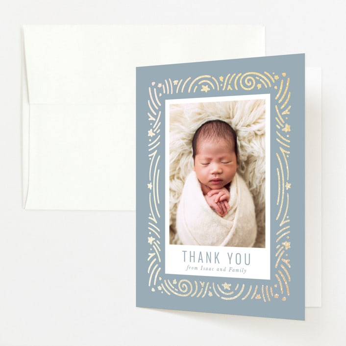 "Star Bright" - Foil-Pressed Birth Announcement Thank You Cards in Slateblue by Meggy Masters - Front