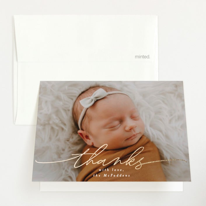 "Welcoming" - Foil-Pressed Birth Announcement Thank You Cards in Cotton by Everett Paper Goods - Front