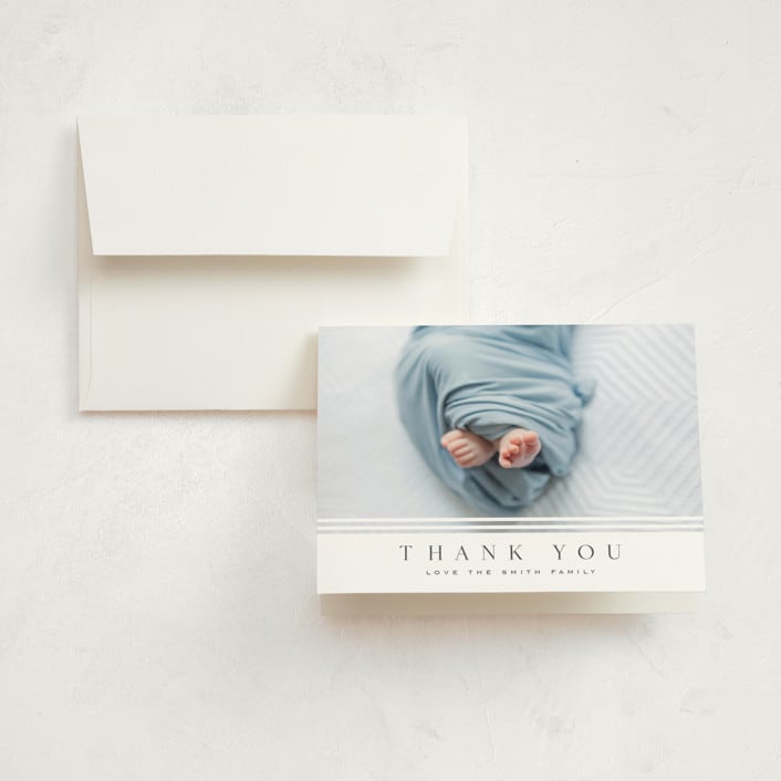 "Minimalist Stripes" - Birth Announcement Thank You Cards in Cloud by Nicole Walsh - Front