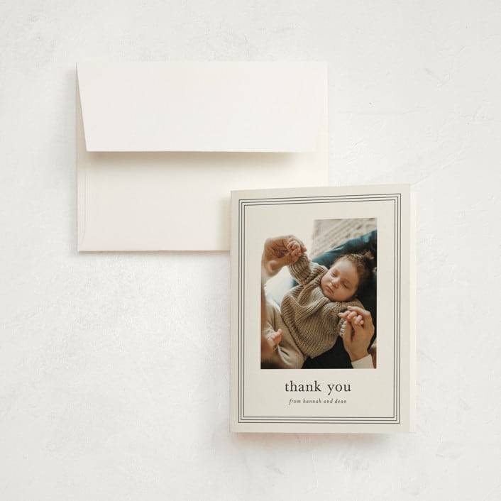 "Classy frame" - Birth Announcement Thank You Cards in Cotton by Stacey Meacham - Front