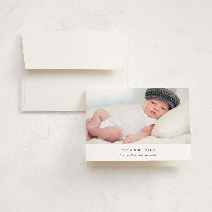 "Classically Modern" - Birth Announcement Thank You Cards in Slate by Brianne Larsen - Front