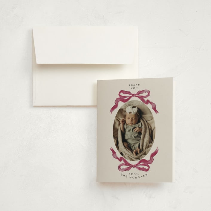 "Gibson" - Birth Announcement Thank You Cards in Berry by Pati Cascino - Front