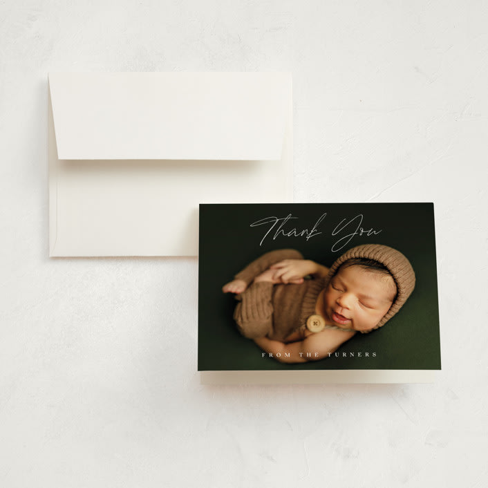 "Simple Emphasis" - Birth Announcement Thank You Cards in Cloud by Carolyn MacLaren - Front