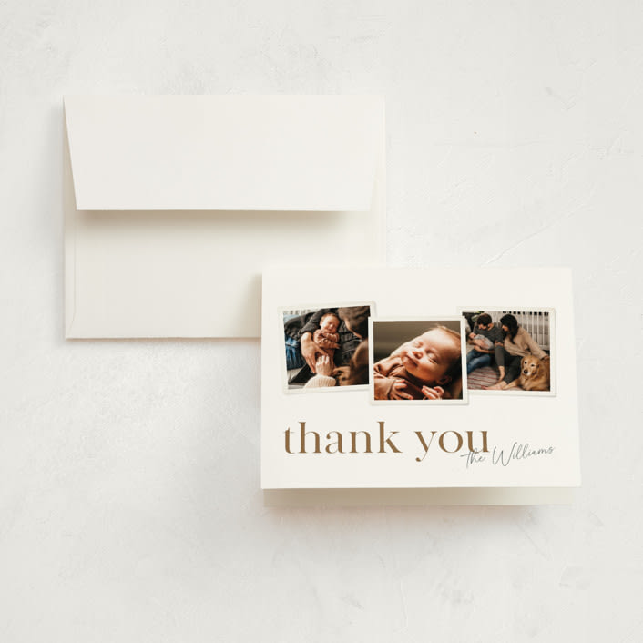 "Little Snaps" - Birth Announcement Thank You Cards in Linen by Robert and Stella - Front
