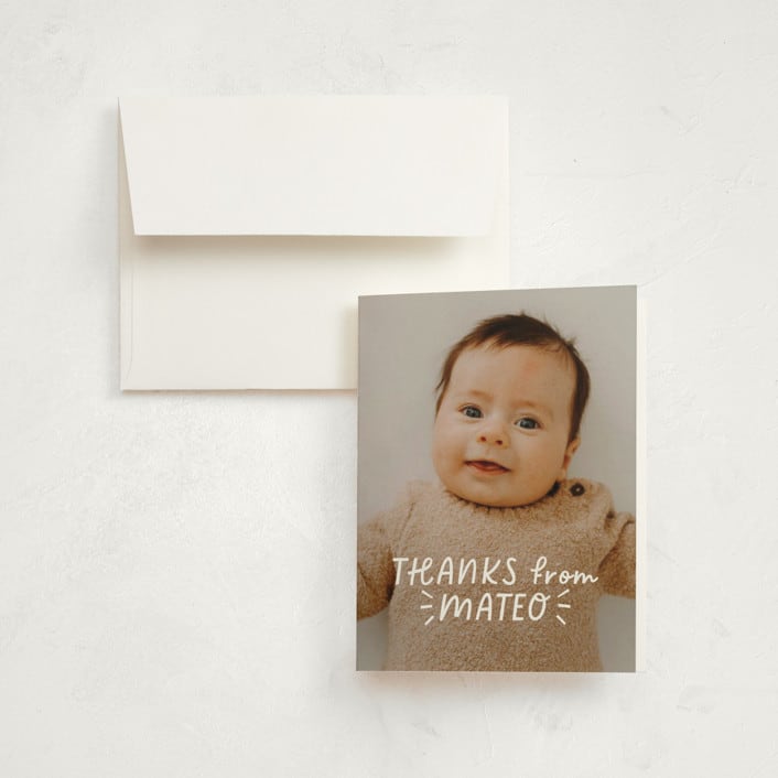 "Fun Hello" - Birth Announcement Thank You Cards in Cloud by Jackie Crawford - Front