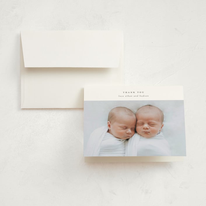 "twin" - Birth Announcement Thank You Cards in Cloud by Lori Wemple - Front