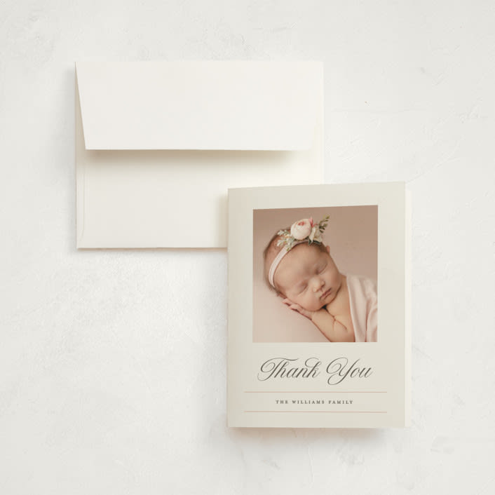 "Elegance" - Birth Announcement Thank You Cards in Peony by Pixel and Hank - Front