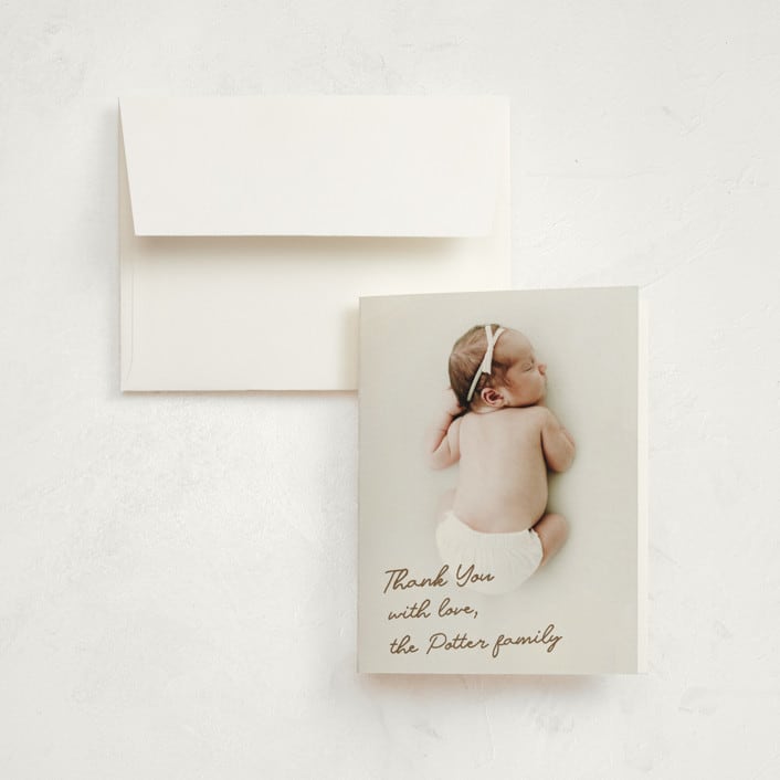 "Signed with Love" - Birth Announcement Thank You Cards in Bark by AK Graphics - Front