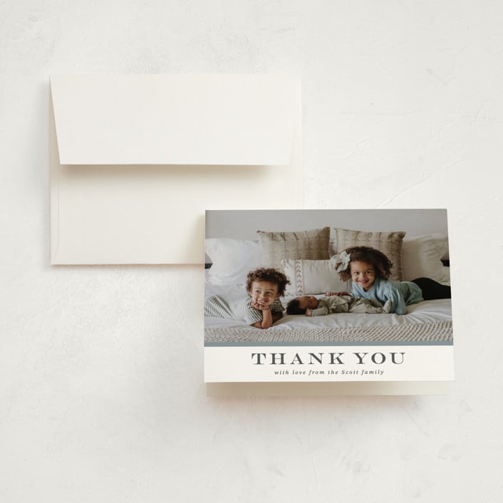 "stripe classic" - Birth Announcement Thank You Cards in Sky by Sara Hicks Malone - Front