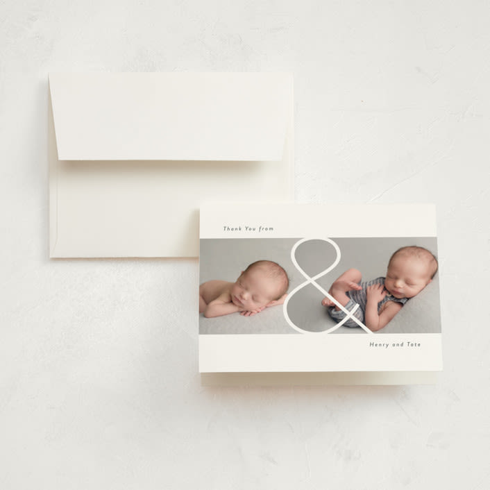 "Twin & Twin" - Birth Announcement Thank You Cards in Snow by Lauren Chism - Front