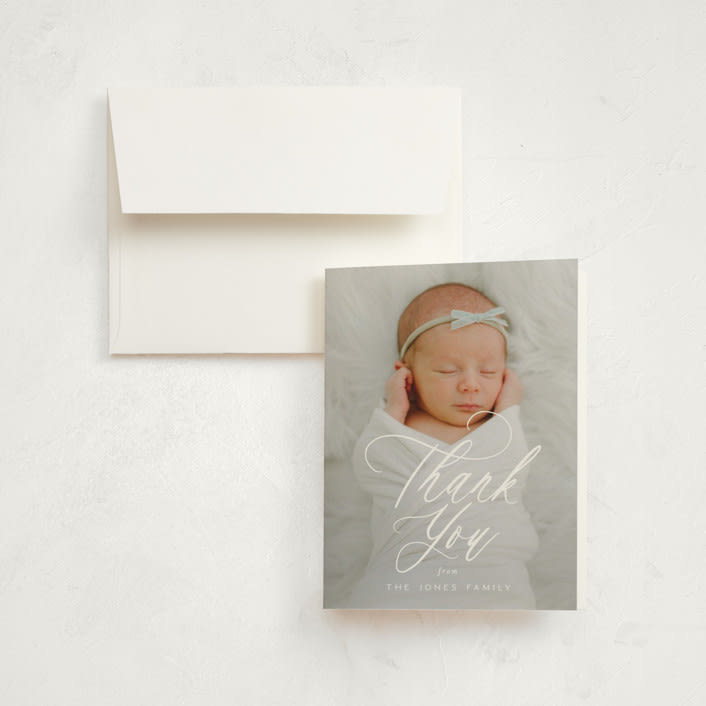 "Serenity" - Birth Announcement Thank You Cards in Cloud by Everett Paper Goods - Front