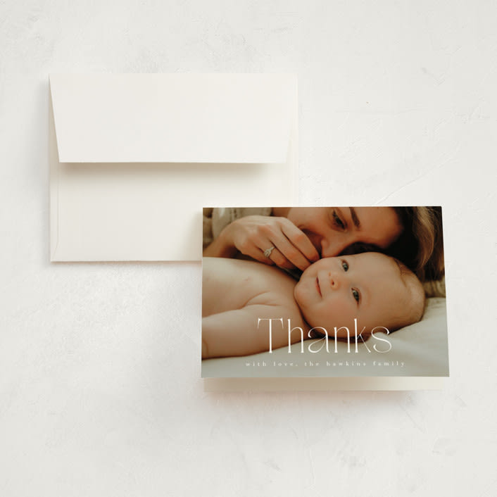 "Ollie" - Birth Announcement Thank You Cards in Cotton by Kristie Kern - Front