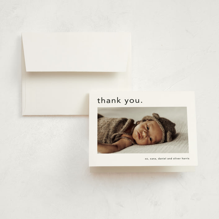"Simple name" - Birth Announcement Thank You Cards in Cotton by Stacey Meacham - Front