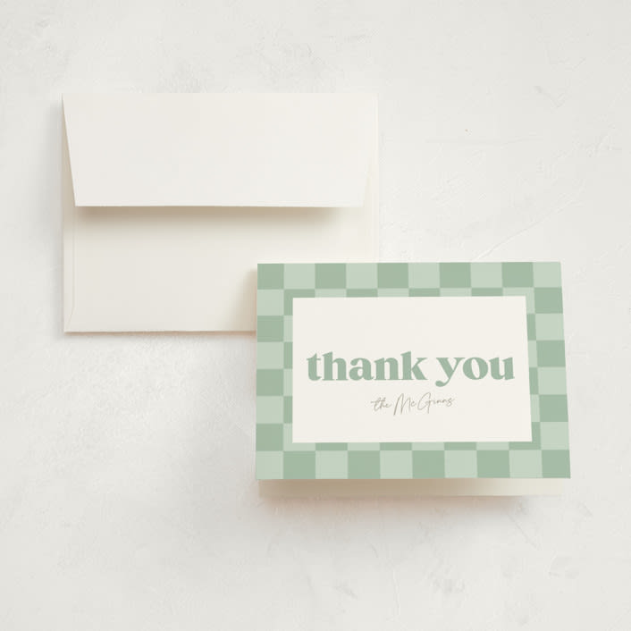 "Clarke" - Birth Announcement Thank You Cards in Mint by Robert and Stella - Front