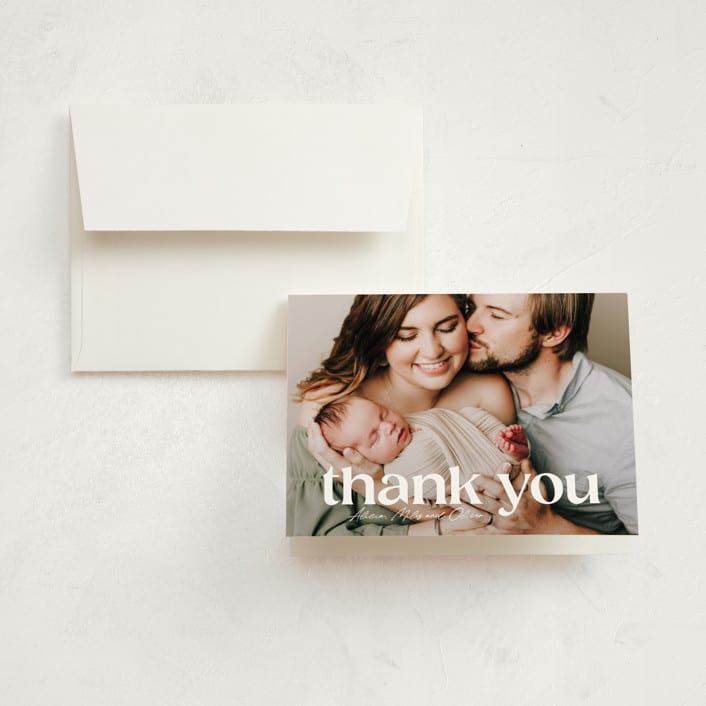 "The simplest" - Birth Announcement Thank You Cards in Salt by Lea Delaveris - Front