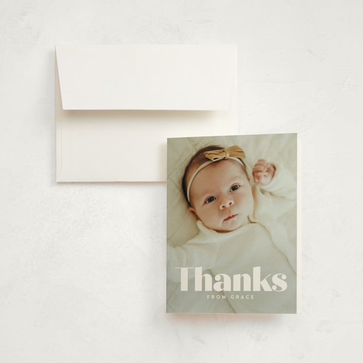 "name" - Birth Announcement Thank You Cards in Pearl by Lori Wemple - Front