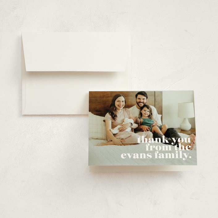 "NEWEST" - Birth Announcement Thank You Cards in Cloud by Lori Wemple - Front