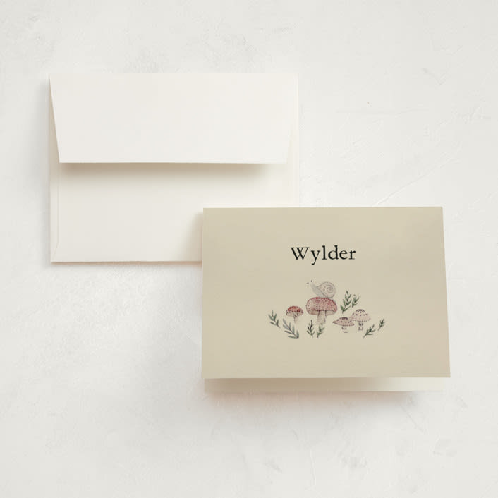"Woodland wonder" - Birth Announcement Thank You Cards in Lichen by Bonnie Davis - Front