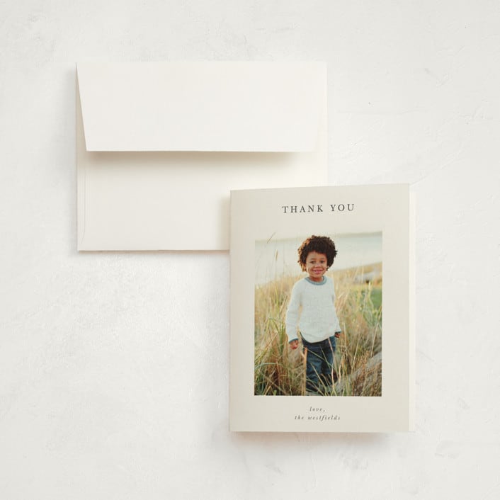 "With Full Hearts" - Birth Announcement Thank You Cards in Charcoal by Lisa Assenmacher - Front