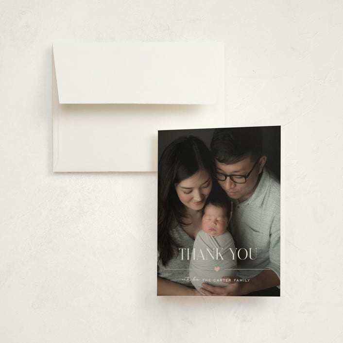 "Heart" - Birth Announcement Thank You Cards in Blush by Pixel and Hank - Front