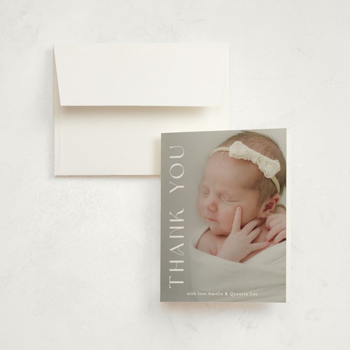 "Close Up" - Birth Announcement Thank You Cards in Cotton by Angela Thompson - Front