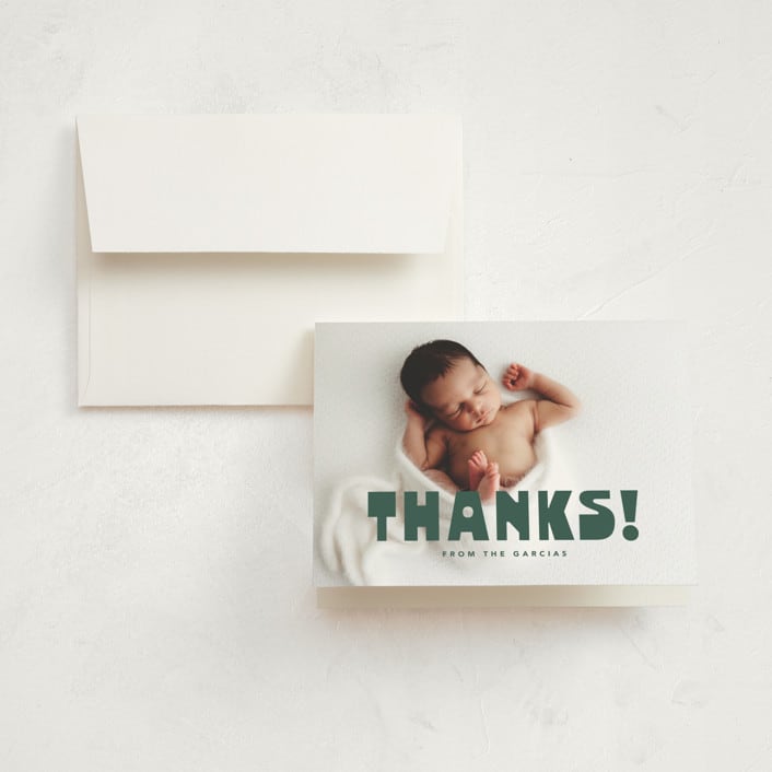 "Boldly Named" - Birth Announcement Thank You Cards in Forest by Anna Elder - Front