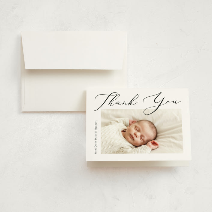 "Up Top" - Birth Announcement Thank You Cards in Ink by Carolyn MacLaren - Front
