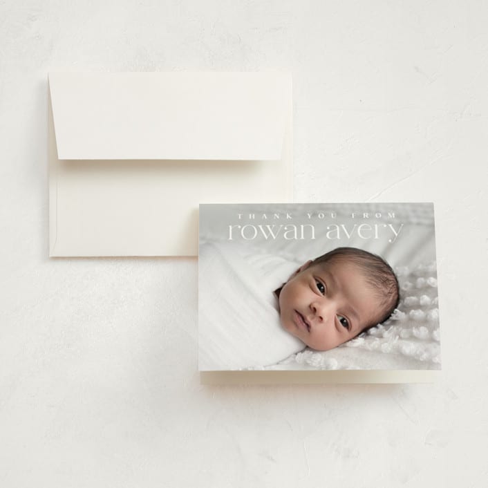 "Exemplary" - Birth Announcement Thank You Cards in Cotton by Olivia Raufman - Front