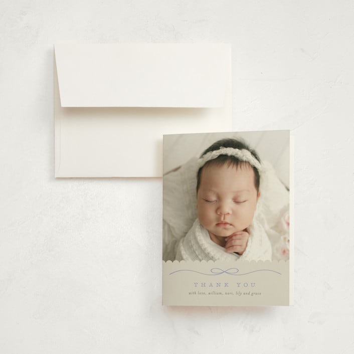 "Scallops" - Birth Announcement Thank You Cards in Periwinkle by Laura Hankins - Front