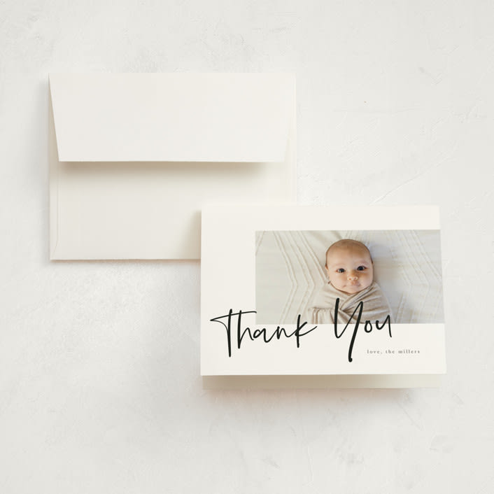 "Clean Lines" - Birth Announcement Thank You Cards in Blackboard by Amy Payne - Front