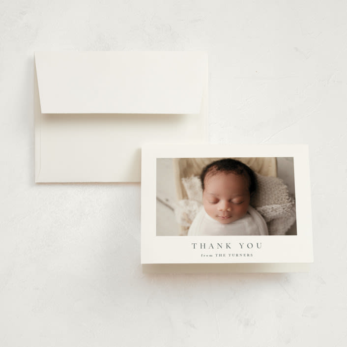 "Welcome with Joy" - Birth Announcement Thank You Cards in Stone by Carolyn MacLaren - Front