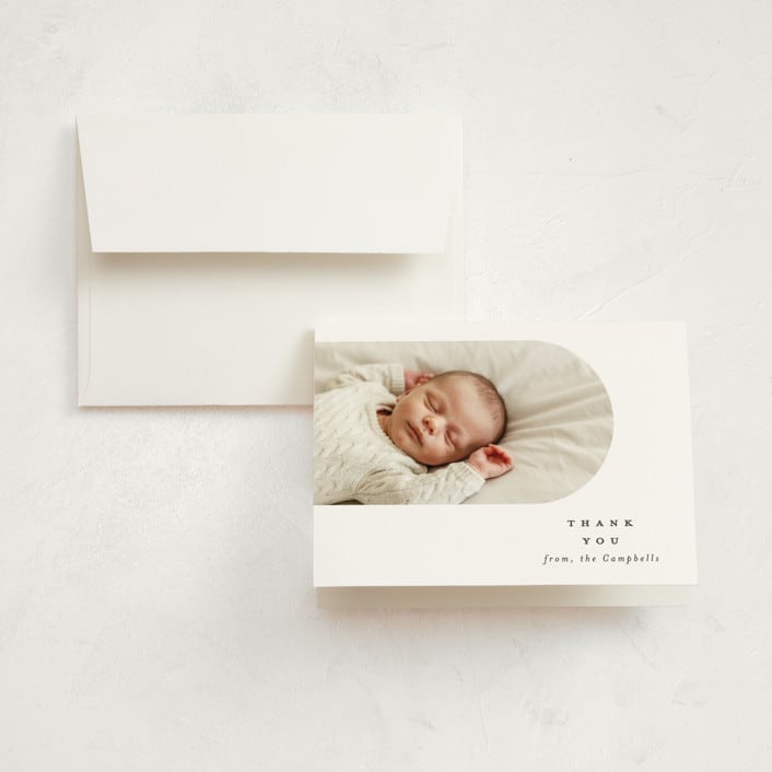 "Overlap" - Birth Announcement Thank You Cards in Stone by Brianne Larsen - Front
