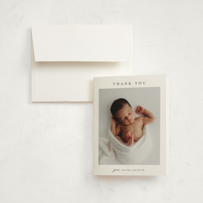 "Frame of Happiness" - Birth Announcement Thank You Cards in Sugar by Chris Griffith - Front