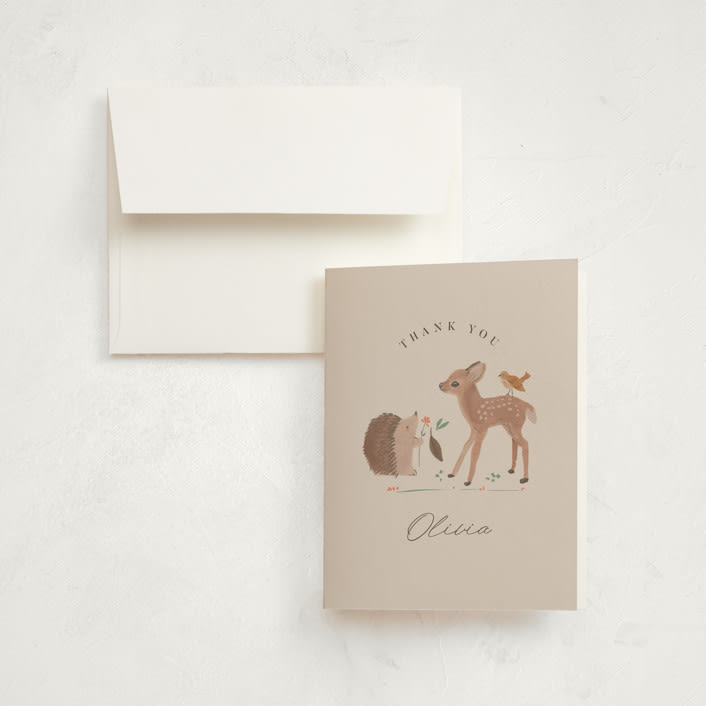 "Little Friends" - Birth Announcement Thank You Cards in Buttercream by Vera Lim - Front