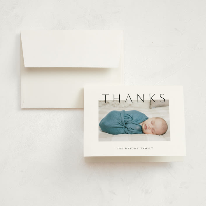 "Lift" - Birth Announcement Thank You Cards in Ash by Lehan Veenker - Front