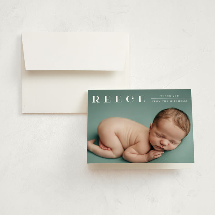 "Tiny Sophisticated" - Birth Announcement Thank You Cards in Cotton by Carolyn MacLaren - Front